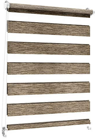 Sonnenschutz-HH - Doppelrollo Klemmfix ohne bohren Duo-Rollo Kettenzugrollo Seitenzugrollo AUSSENMAß Breite 75 x 150 cm Höhe - Leinen-Struktur braun