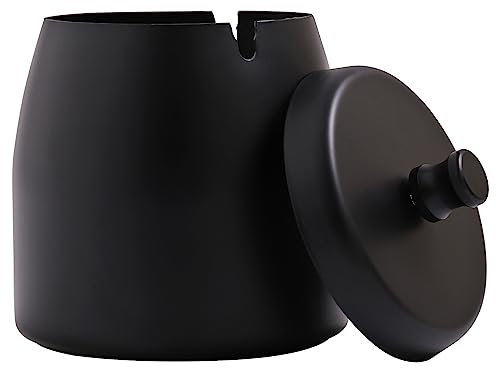 GARMOLY Aschenbecher Edelstahl mit Deckel, Winddichter Tischaschenbecher für Zigaretten, Moderne Tischplatte Aschenbecher tragbar mit rutschfestem Basis für Draußen und Innen (Schwarz,10 * 10 * 11cm)
