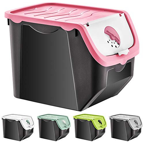 ORION GROUP Vegetable Storage Container, Storage Potatoes, Fruit, Onions, Potatoes, Potato Pot, Onion Pot, Kitchen Organiser, Storage Boxes, 12 L (Pink-White)