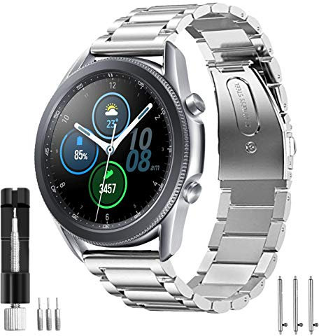 SPGUARD Armband Kompatibel mit Galaxy Watch 3 Armband 45mm,Edelstahl Metall Ersatzarmband für Samsung Galaxy Watch 3 45mm(Silber)