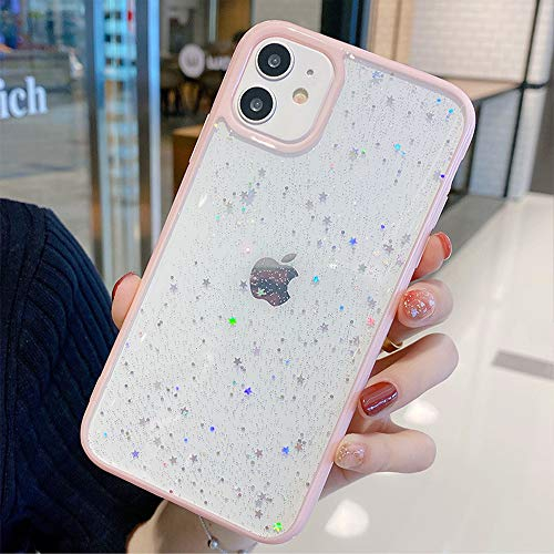 Emlivi hülle kompatibel mit iPhone 12 Mini Silikon HandyHülle, Süßes Bling Motiv Transparent Weich TPU Schutzhülle Funkeln Klar Design Liquid Ultra Dünn Case für iPhone 12 Mini, Rosa Star