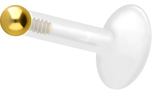 PIERCINGLINE Piercing Stecker PTFE Labret mit Innengewinde + Titan-Aufsatz KUGEL - Roségoldfarben, Transparent, Schwarz, Goldfarben, Silberfarben