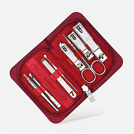 XXXXW Pediküre Kit Maniküre Set 8 in 1 Edelstahl Pediküre Kit Professionelle Nagelschnipser Nagelpflegewerkzeuge Pflegekit mit Nase Haarschere Leichtgewicht und tragbar Nagelknipser etui (Color : A)