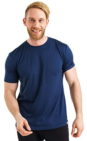 100% Merino T-Shirt Herren Kurzarm - Sport Shirt Männer Wolle, Merino Unterwäsche Herren (XX-Large, Navy)
