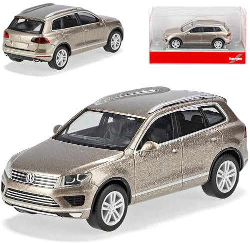 Volkwagen Tuoareg II Sand Gold Beige Metallic 2. Generation Ab 2010 Ab Modell Facelift 2014 H0 1/87 Herpa Modell Auto mit individiuellem Wunschkennzeichen