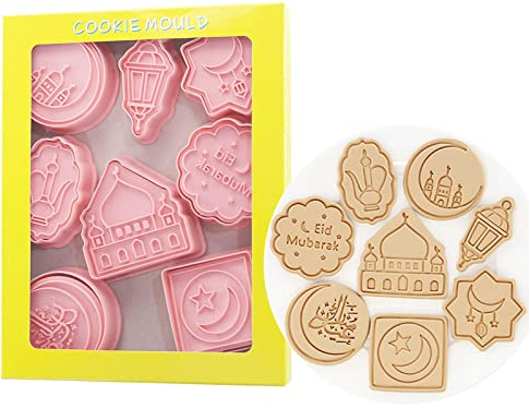 PW TOOLS 8 emporte-pièces Eid Mubarak – Moule à Biscuits Musulman Islamique du Ramadan, mosquée, Lanterne, Chameau, étoile, Lune, étoile Islamique, emporte-pièces à Faire soi-même pour pâte à