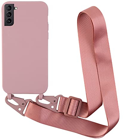 2NDSPRlNG Schutzhülle mit Halskette, kompatibel mit Samsung Galaxy S22, Umhängeband aus Seil, Anhänger aus weichem Silikon, Roségold