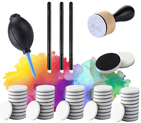 PCS 57 Ink Blower Applicator Tool Sets for Card Making Detailed Ink Blending Brushes,Ink Paints Mixing Blending Tool Mini Round Foam Refills, for Scrapbooking Craft Painting Drawing Tools Arts