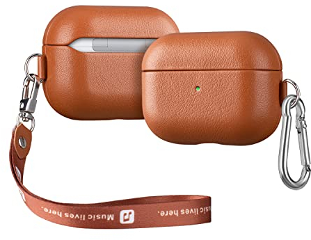 Haobobro [Nappa Series] AirPods Pro Hülle mit Trageband und Karabiner - AirPods Pro Leather Case Echtes Leder Hülle - AirPods Pro Schutzhülle Lederhülle - AirPods Pro Ledercase - Braun