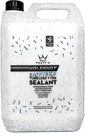 Peaty's Holeshot Biofibre Tubeless Tyre Sealant, 5 Litre, Fast Acting Puncture Repair, Seals Up to 6mm holes for MTB, Road and Gravel Bikes, Uses Biodegradable Sealing Fibres