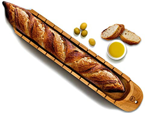 The Macks Shop - Akazienholz Baguette Schneidebrett, Baguette Miter, Brotschneidebrett, Servierbrett Holz, Brotbrett, Brotschale