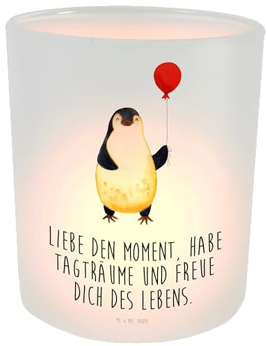 Mr. & Mrs. Panda Windlicht Pinguin Luftballon - Geschenk, Glas Windlicht, Teelichthalter, Geschenkidee, Windlicht Glas, Geschenk Freundin, Windlicht