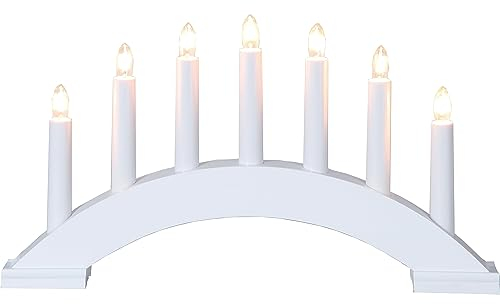 EGLO Lichterbogen Weihnachten mit 7 Kerzen, Fensterleuchter gebogen aus Holz in Weiß, Schwibbogen mit Kabel, Weihnachtsbeleuchtung Fenster, E10 Fassung, warmweiß