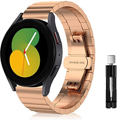 LanQii 20MM Correa para Samsung Galaxy Watch FE/Watch 7/6/5(40mm 44mm)/Watch 6 Classic 43mm 47mm, Liberación Rápida Metal Pulsera Acero Inoxidable Banda para Galaxy Watch 7/6/5/4/Watch FE-Oro rosa