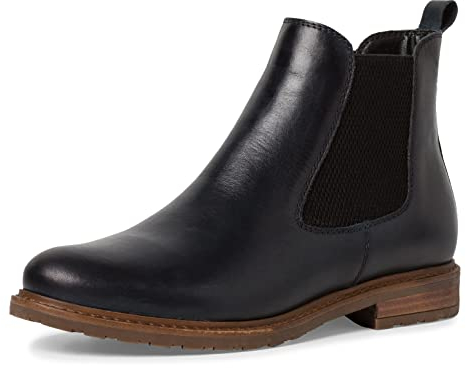 Tamaris Botines Chelsea de Piel para Mujer, Tacón Cuadrado, Cómodos, Azul Marino, 38 EU