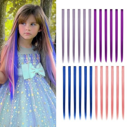 Dreamlover Extension Capelli Clip Colorati, 24PCS Extension Capelli Lisci, 4 Colori