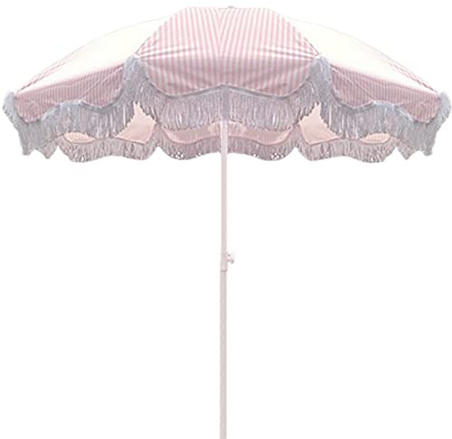 HZSCL 2m Rosa Weiß Gestreifter Garten Sonnenschirm Mit Quaste Kippbarer Strandschirm Terrassen Sonnenschirm Sonnenschirm Und Sonnenschutz Weiß Schirmstock Ohne Basis