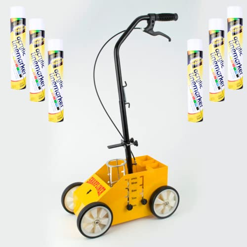 LineStar White Floor Line Marker Spray Paint x6 Aerosols & 4 Wheel Pro Model Line Marker Spray Paint Applicator. For Schools, Sports Surfaces, Industrial marking,Safety Marking (4 Wheel & 6X White)