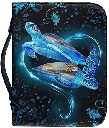 ZIATUBLES Custodia per bibbia per donne e uomini, grande capacità con motivo tartaruga blu, porta libri biblici con manico, borsa da chiesa, custodia protettiva per preghiera e bibbia, L