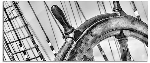Pixxprint Glasbild Panorama, Wandbild aus Echtglas, Steuerrad auf dem Schiff, 100x40 cm, inkl. Aufhängung und Abstandshalter