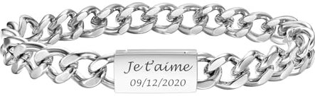XUANPAI Personalisiertes Herren Edelstahl Armband - Silber Panzerkette Hip Hop Rapper Modeschmuck Mit Gravur - Mit Namen für Männer (Silber (BR-1547S))