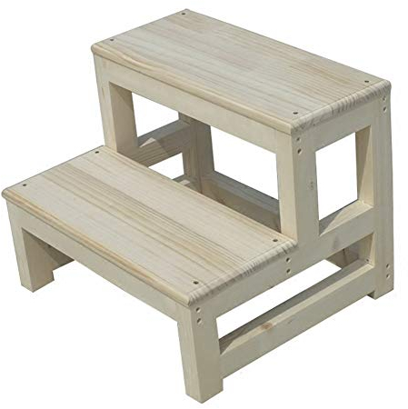 2-Stufen-Hocker, Leiter, Treppe, Massivholz, für Zuhause, Küche, Ascend, Holzfarbe, 3 Größen (40 x 44 x 40 cm)