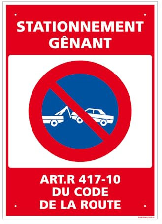 Panneau Stationnement Gênant Pvc 1 Mm - 150 X 210 Mm Signalisation Rectangulaire Prépercée Avec Kit De Fixation Fabrication Française