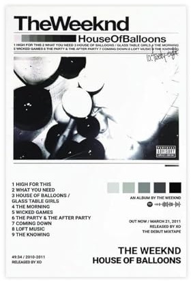 Sänger The Weeknd House of Balloons Album Cover Leinwand Poster Schlafzimmer Dekor Sport Landschaft Büro Zimmer Dekor Geschenk Unrahmen-Stil 20 x 30 cm