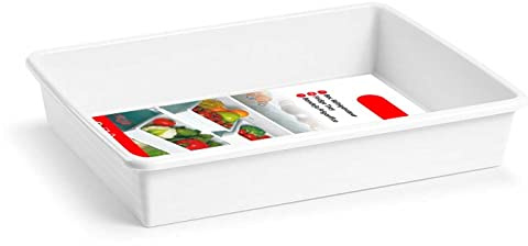 Tradineur - Pack de 6 bandejas frigoríficas de Almacenamiento, plástico, Reutilizables, Servir Comida, Aperitivos, Fabricado en España - 4,25 litros - 34,5 x 26 x 6,5 cm – Blanco
