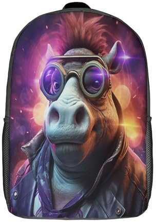 XJmoney 3D-Nilpferd-Brille, 17-Zoll-Schulrucksack für Studenten, Freizeitrucksack für Kinder, Kinder-Tagesrucksack, Büchertasche, Wandern, Sport, Outdoor, Arbeit, Reisen, Laptop-Tasche