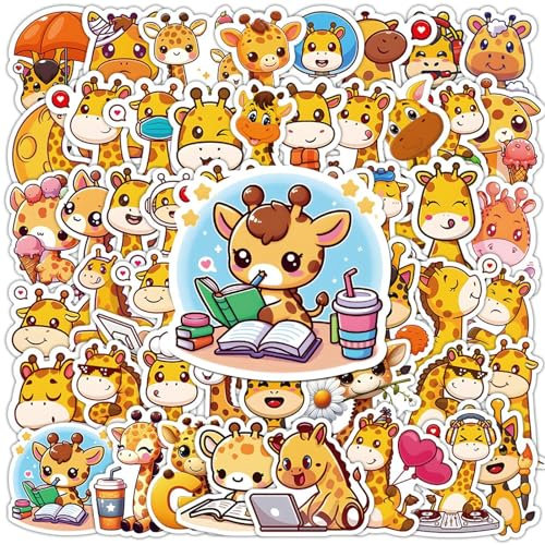 Giraffe Stickers 50 Pcs Cute Cartoon Waterproof Animals Stickers for Laptop Skateboard Hydro Flask Water Bottle Computer Scrapbook Luggage,Vinyl Aesthetic Yellow Giraffe Sticker for Kids Adults
