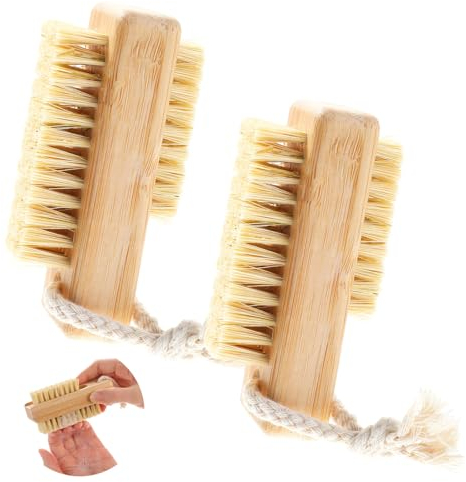 2 Stück Nagelbürste Naturborsten Holz,Doppelseitige Nagelbürste Handbürste mit Hängendem Seil,Nagelreinigungsbürste,Fingernagelbürste,Handwaschbürste,Maniküre Pediküre Bürste,für Hände Fingernägel Bad