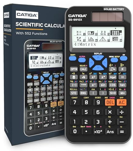 CATIGA SS-991EX Scientific Calculator with Advanced 550 Functions- Solar & Battery Powered, Multi-Function, High School & College Math, Trigonometry, Statistics, Algebra, Durable, Large Display