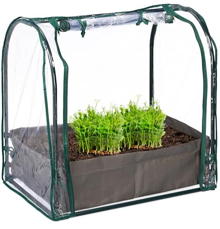 Relaxdays Huerto Urbano y Bolsa para Plantar, 70x68x50 cm, Mini Invernadero, PVC y Acero, Cremallera, Transparente/Verde