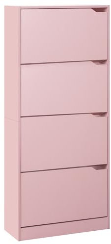 BAKAJI Scarpiera Portascarpe in Legno MDF con 4 Ante Porta Scarpe a Ribalta Maniglie a Scomparsa Doppia Profondità Dimensioni Compatte Slim 63 x 24 x 150 cm Salvaspazio Ingresso Casa (Rosa)