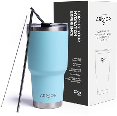 Product Armor - 900 ml Premium Stainless Steel Tumbler and Straws - Vacuum Insulated, iced Coffee Tumbler, Gym Bottle, Water Bottle Stainless Steel, Insulated Water Bottle (Aqua Blue)