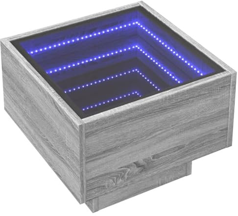 vidaXL Beistelltisch, Sofatisch mit LED Glasplatte, Couchtisch für Schlafzimmer Wohnzimmer, Nachttisch Teetisch, Grau Sonoma Holzwerkstoff