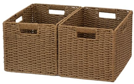Regalkörbe Aufbewahrungskörbe, Natural Ingredients Foldable Paper Rope Baskets for Organizing, Sturdy Baskets with Handles, Closet and Shelf Organizers, Foldable baskets for Clothes (braun, L)