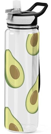 Mnsruu Bouteille d'eau transparente avec paille - Bouteille d'eau étanche en plastique Tritan sans BPA - Vert avocat - Pour le sport, le bureau, l'école - 1 litre