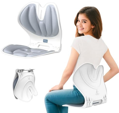 Faltbarer Lendenrücken-Stützstuhl Ergonomische Kurve für Haltungskorrektur Rückenschmerzlinderung Perfekt für Bodensitz Büroarbeit Hausarbeit Kleine Größe für Kinder Teenager Jugend (Graublau)