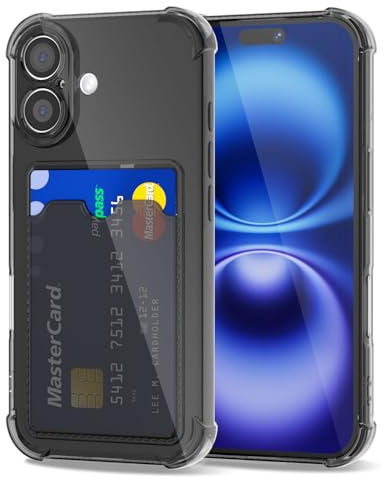 Svanove for iPhone 16 Case Wallet Clear, Card Holder Case with Credit Card Slot, Thin Slim Transparent Silicone Grip Soft Rubber Protective Shockproof Airbag Bumper for Women, Black