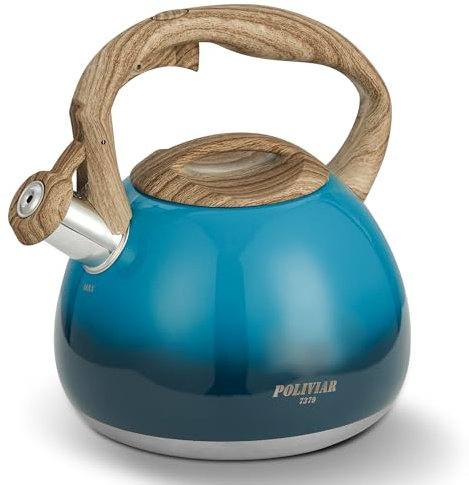 POLIVIAR Stove Top Kettle- Stainless Steel Stovetop Kettle 2.7 L- Audible Whistle Kettle- Tea Kettle Anti Rust and Anti Hot Handle- Suitable for All Heat Sources (Gradient Deep Blue)