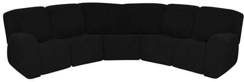 HYPIQQ L Form Sectional Recliner Sofa Covers 5 Sitz 7 Stück Stretch Reclining Couch Abdeckungen für Reclining L Form Sofa Möbel Protector Cover,Schwarz,5 Seat