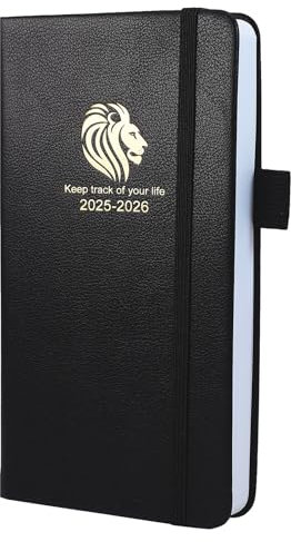 Terminplaner 2025-2026 - 18-Monatskalender von Januar 2025 bis Jun.2026 Mitte Jahr, A6 Pocket Wochenansicht, Wochen- & Monatsplaner mit Ledereinband, Stiftschlaufe (Schwarz)