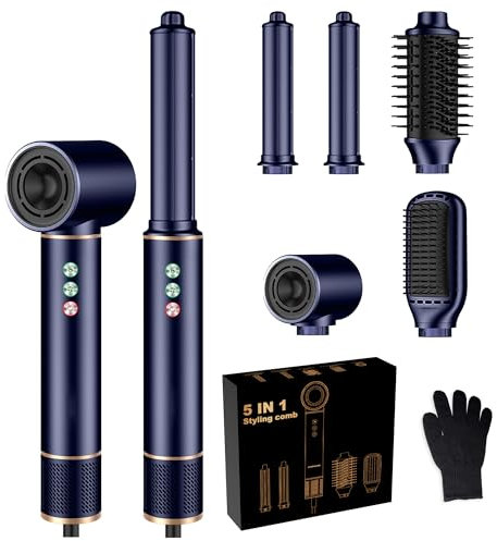 Seche Cheveux 5 en 1 Air styler avec Sèche-cheveux de 110000 tr/min 20M/S pour un Séchage Rapide, Hair Styler de 320 Millions d'Ions avec Fer A Boucler, Brosse Lissante & Brosse Volumisante