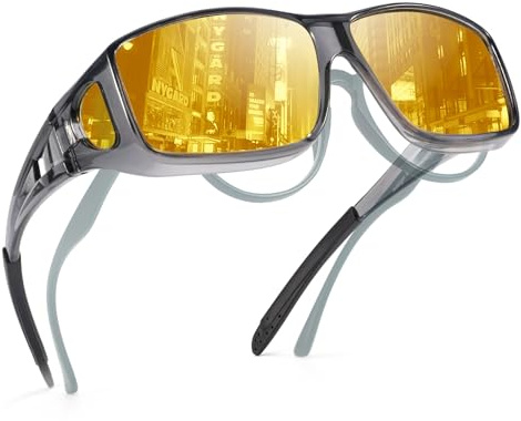 TJUTR Nachtsichtbrille für Nachtfahrten Gelbe Polarisiert Nachtfahrbrille mit Blendschutz für Autofahrer & Brillenträger (Drive/Radsport/Laufen)