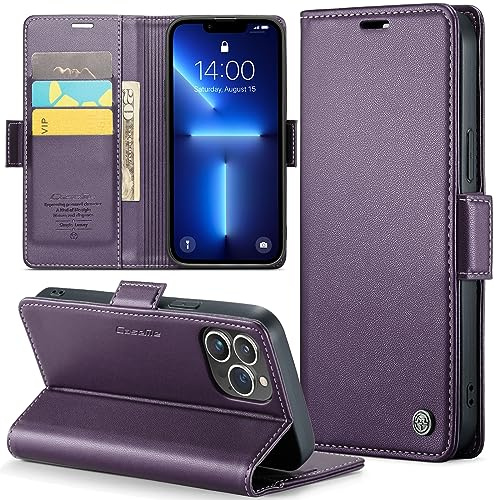 Phernykas Wallet Case for iPhone 13 Pro Max, Purple | Note Pocket Faux Leather Case 2-in-1– Built-in Kickstand, 3 Card Slots, Side Magnetic Clasp, Flip Cover, Proof, Anti Stain