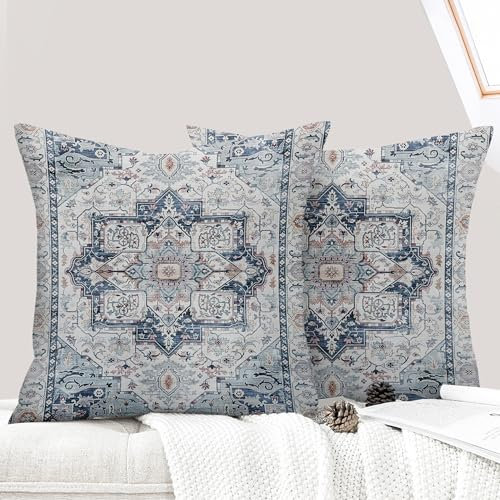 ECZOIL 2er Set Boho Kissenbezug 50x50 cm Kissenhülle Dekorative Dekokissen Boho Stil Vintage Zierkissen für Wohnzimmer Schlafzimmer Sofa Home Decor mit Verstecktem Reißverschluss - Vintage Blau