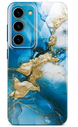 ONEFLOW Bliss Cover für Samsung Galaxy S23 Hülle in Marmor Optik, Designer Case Handy Schutzhülle mit Kameraschutz, Muster Hardcase Glitzer Handyhülle marmoriert, Blau Gold