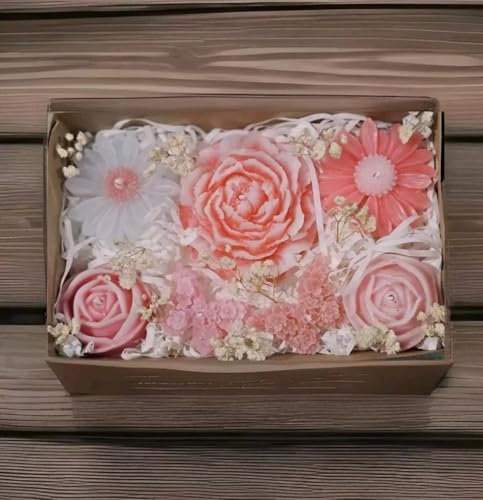 Decorative Floral Candle Gift Set, Pink and White Roses, Handmade Luxury Home Decor, Valentine, Birthday Candle